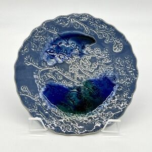 Anthropologie Karen Ford Filigree Imprint 8" Side Salad Plate Dark Blue Handmade